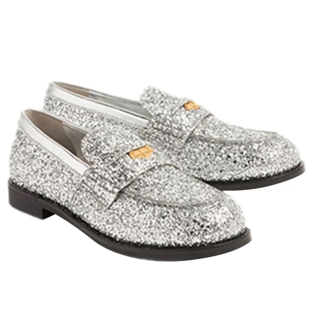 NWB MIU MIU glitter Penny Loafers $1700